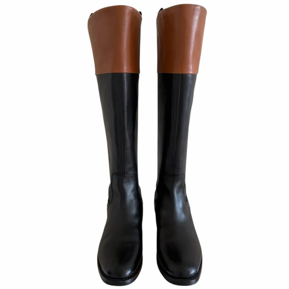 Franco Sarto Meyer Knee High Black Brown Tall Leather Riding Boots Size 10 NWOB